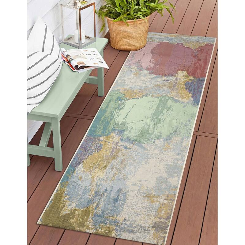 Liora Manne Marina Watercolor Indoor/Outdoor Rug - 1'11" x 7'6" - Pastel