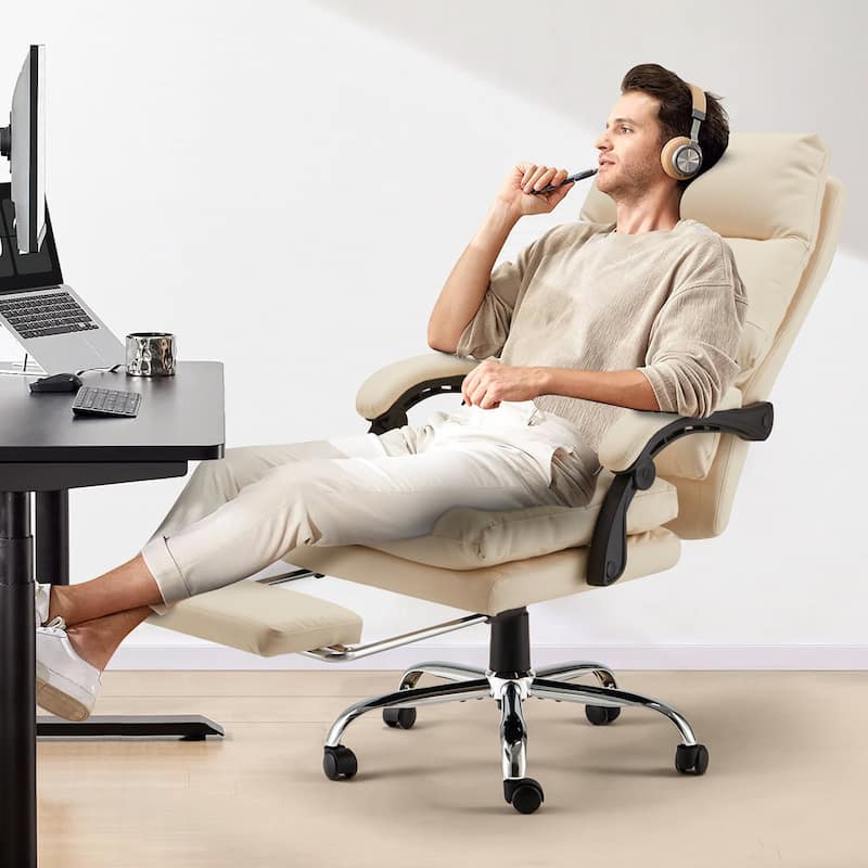 Massage Office Chair with Heat, Ergonomic Reclining Desk Chair with Footrest, Lumbar Support, Adjustable Arms