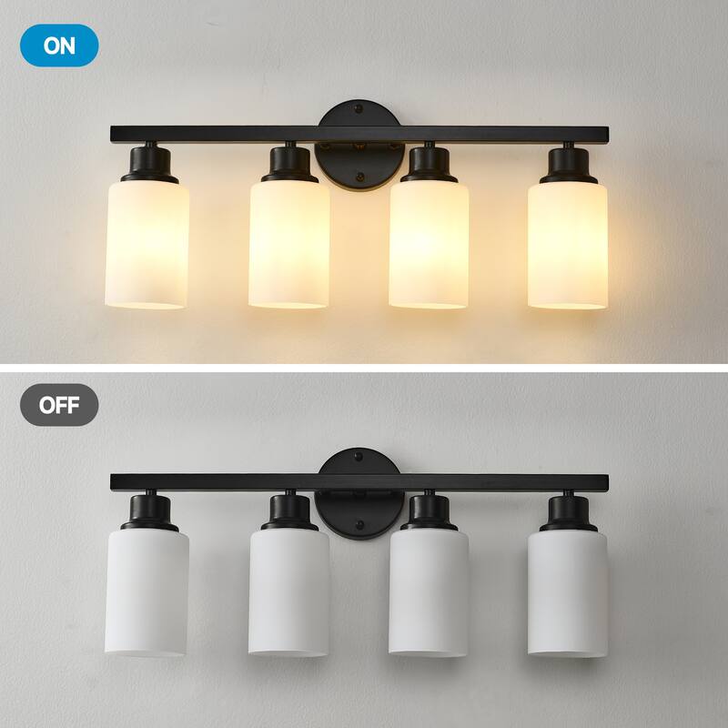 4-Light Matte Black Wall Lamps With White Glass Shades (No Bulbs) Sconce Lighting For Bedroom Living Room
