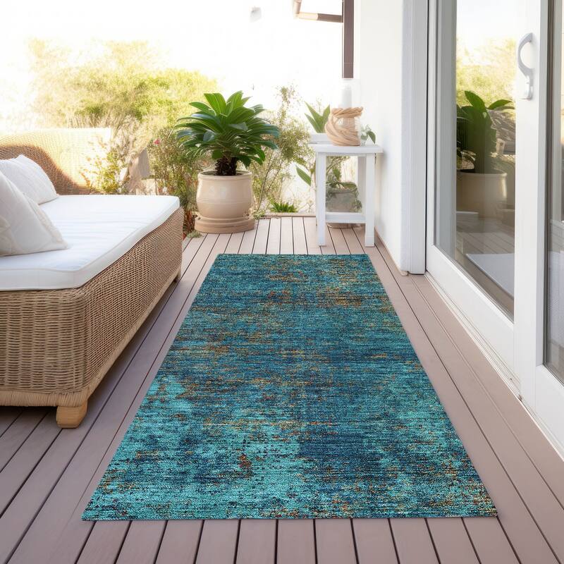 Machine Washable Indoor/ Outdoor Chantille Rug - Teal - 2'3" x 7'6"