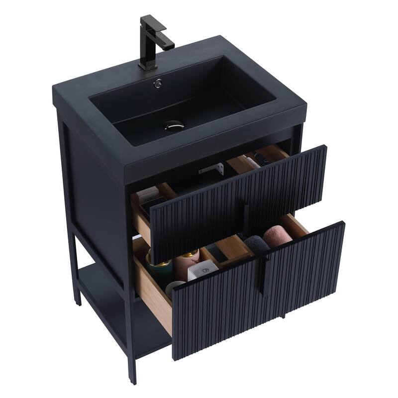 Fine Fixtures Serenity Modern Bathroom Vanity with Black Gel Acrylic Top