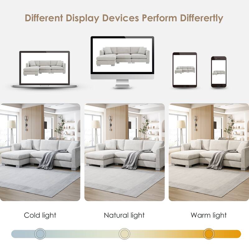 L-Shaped Sectional Sofa with Chaise Lounge, Oversized Chenille Upholstered Sofa, 4 Seater Sofa with 2 Throw Pillows
