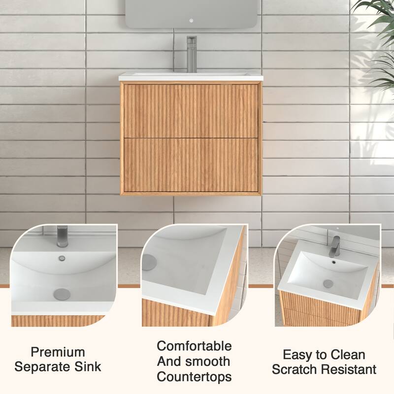 GDF Studio - Tavin European 24" Floating Wall-Mounted Bathroom Vanity with Resin Integrated Basin & 2 Storage Drawers