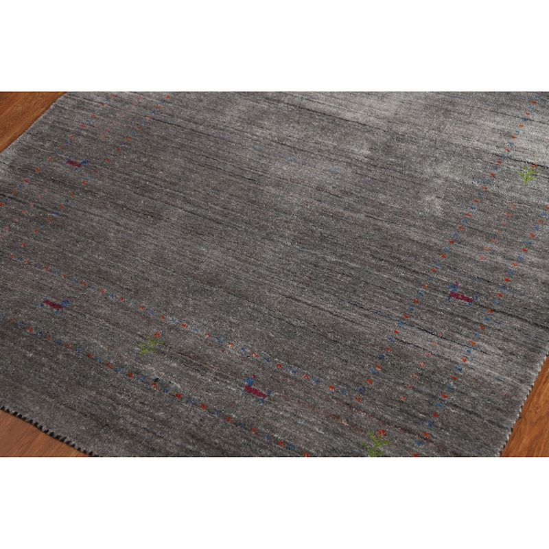 Hand Knotted Oriental 100% Wool Carpet Tribal Tribal Greys & Charcoal Gabbeh Area Rug - 5' 9'' X 4' 1''