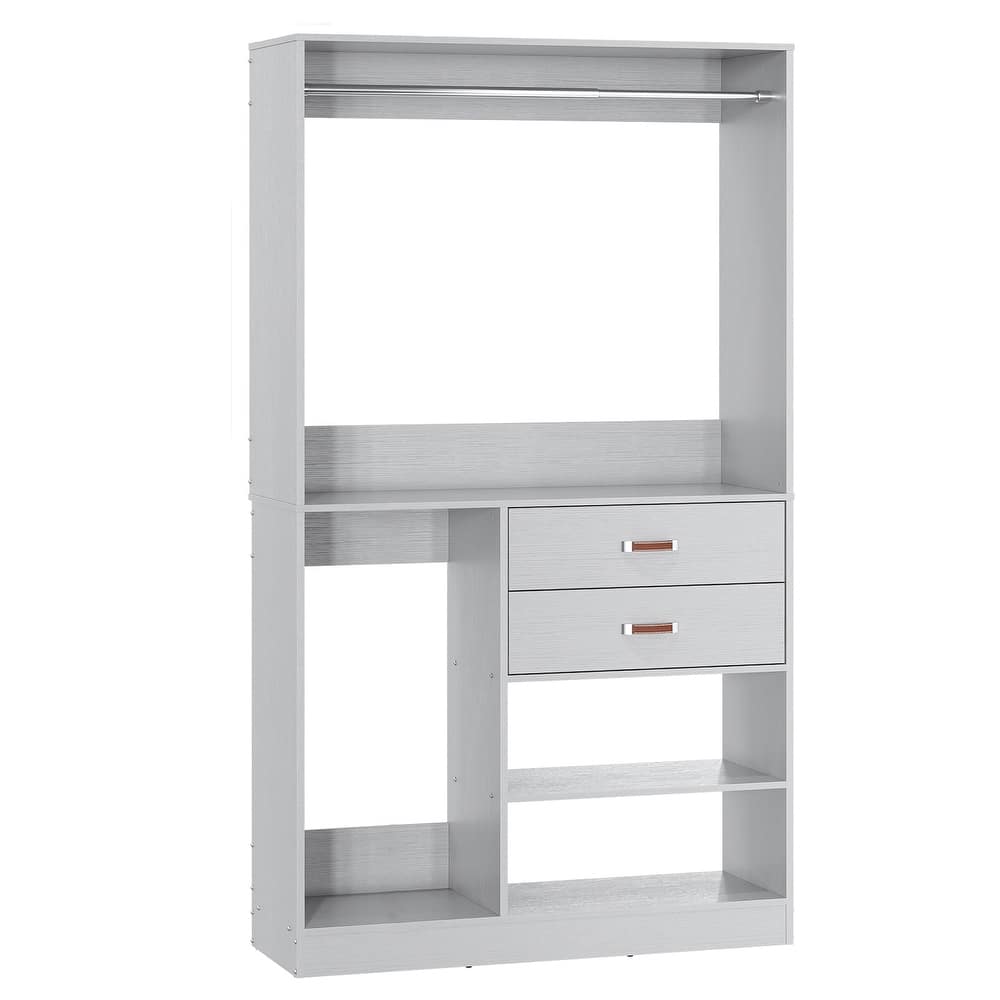 Navada 40''W Large Closet Organizer with Hanging Rod, Freestanding Closet System Wardrobe with Wood Drawers