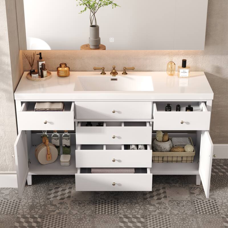 Christopher Knight Home - Emery 60" Bathroom Vanity with SMC Sink, Natural Finish for Modern Large Storage Cabinet