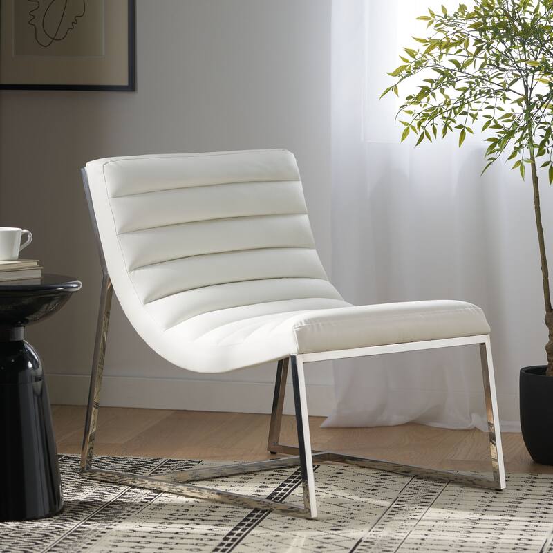 Modern 27" Accent Chair with Curved Back and Chrome-Finished Stainless Steel Legs
