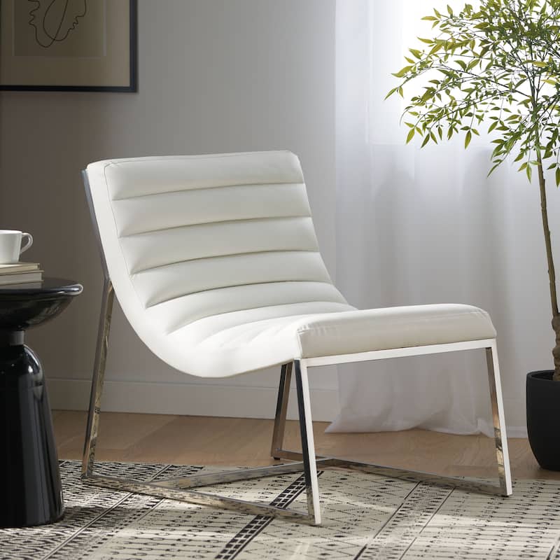 White Modern 27" Accent Chair with Curved Back and Chrome-Finished Stainless Steel Legs
