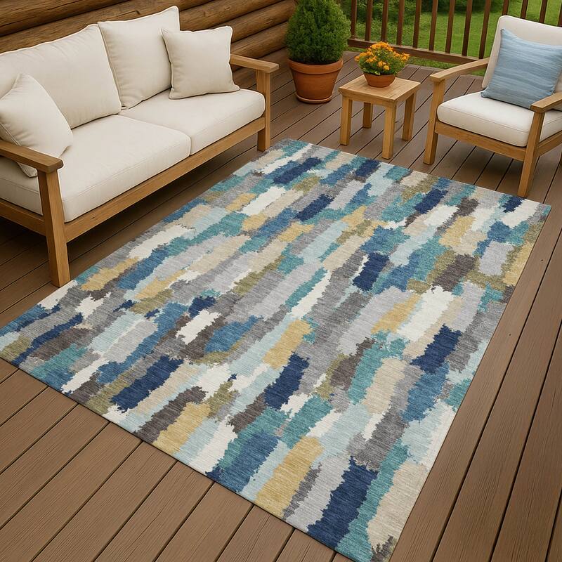 Machine Washable Indoor/ Outdoor Contemporary Stacks Chantille Rug - Teal - 5' x 7'6"