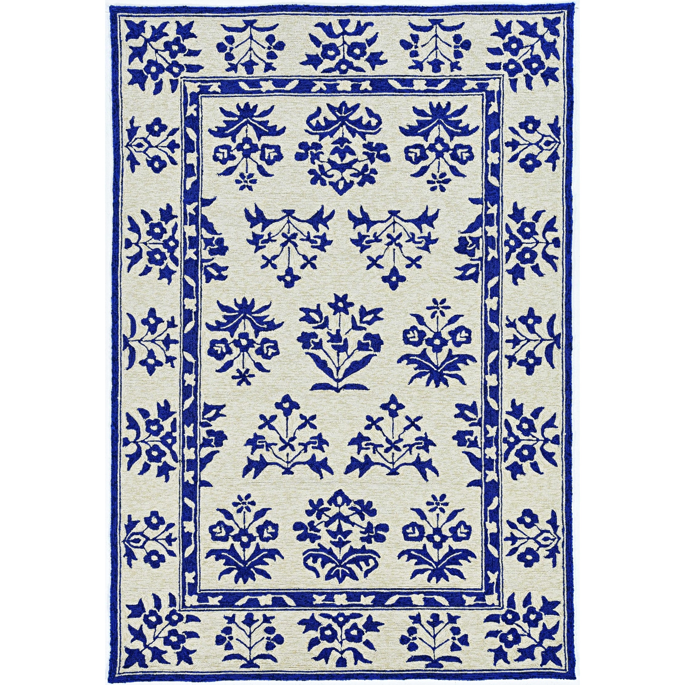 3'X5' Navy Blue Hand Hooked Uv Treated Traditional Floral Design Indoor Outdoor Rug 3'X5' Navy Blue Hand Hooked Uv Treated Traditional Floral Design Indoor Outdoor Rug