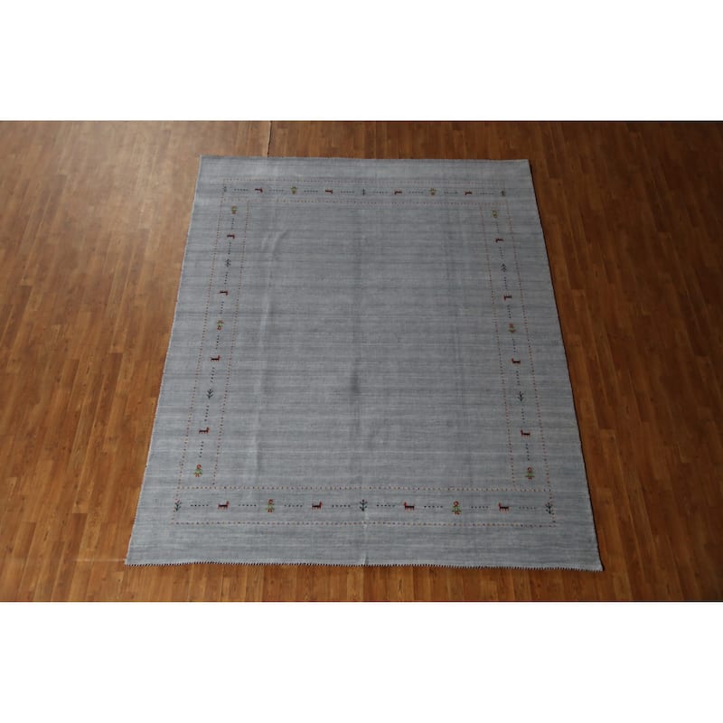 Hand Knotted Oriental 100% Wool Carpet Tribal Animal Pictorial Greys & Charcoal Gabbeh Area Rug - 9' 9'' X 7' 11''