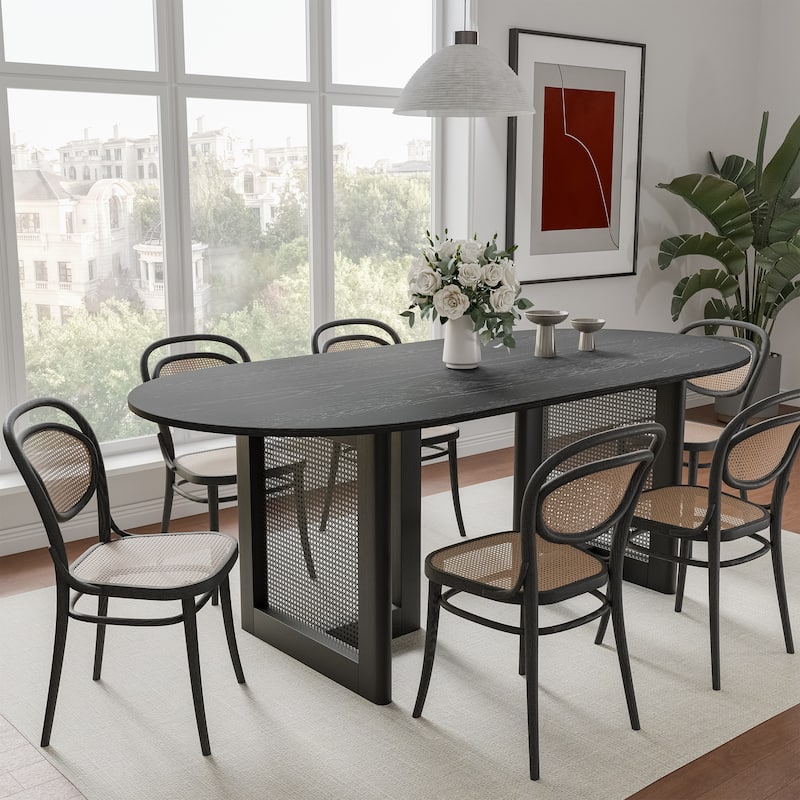 Modern Farmhouse Kitchen Dining Room Table Furniture Oval Kitchen Table with Rattan Woven Legs for Kitchen Bar Living Room