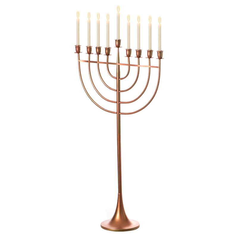 Modern Solid Metal Judaica Hanukkah Menorah 9 Branched Candelabra - Copper Large
