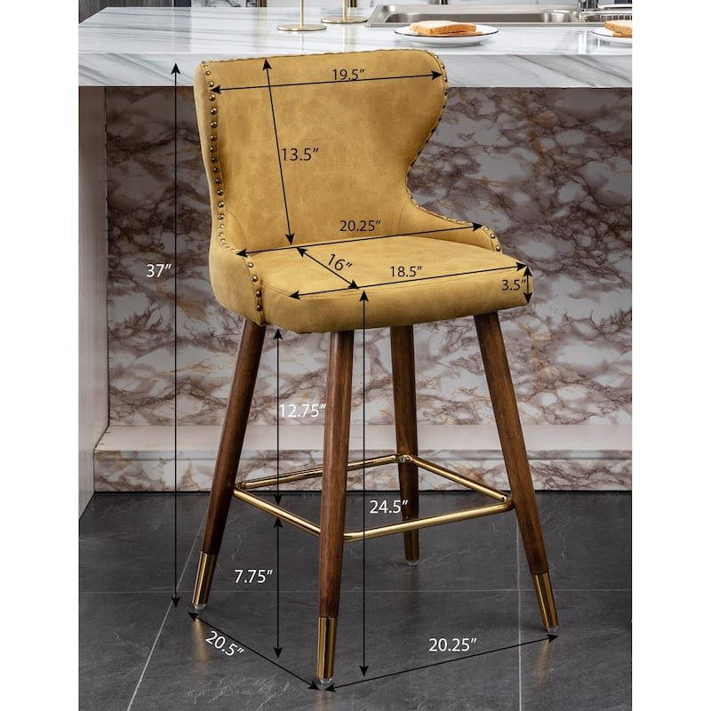 Roundhill Furniture Nevis Mid-century Modern Faux Leather Tufted Nailhead Trim Counter Stool Set of 2