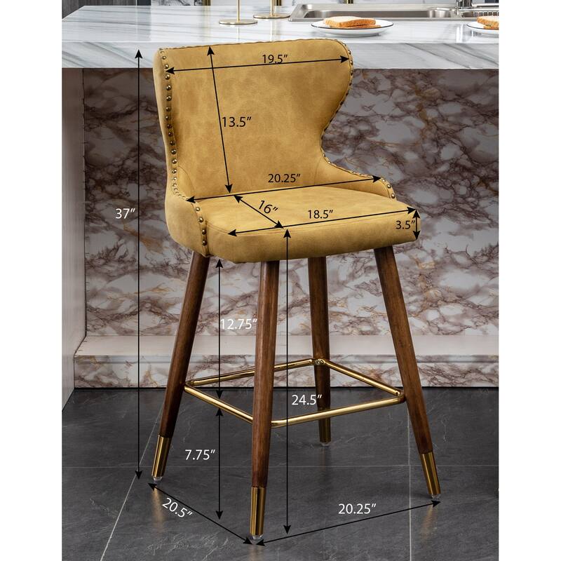 Stylish and Comfortable Counter Stool Set with Tufted Back and Nailhead Trim, Perfect for Any Kitchen or Bar Area.