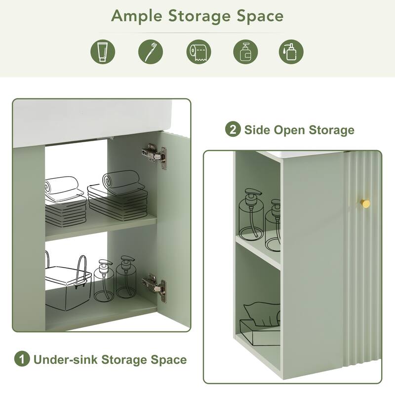 21.6" White Bathroom Vanity with Soft-Close Door and Side Storage, Floating Design with Ceramic Sink for Small Bathrooms