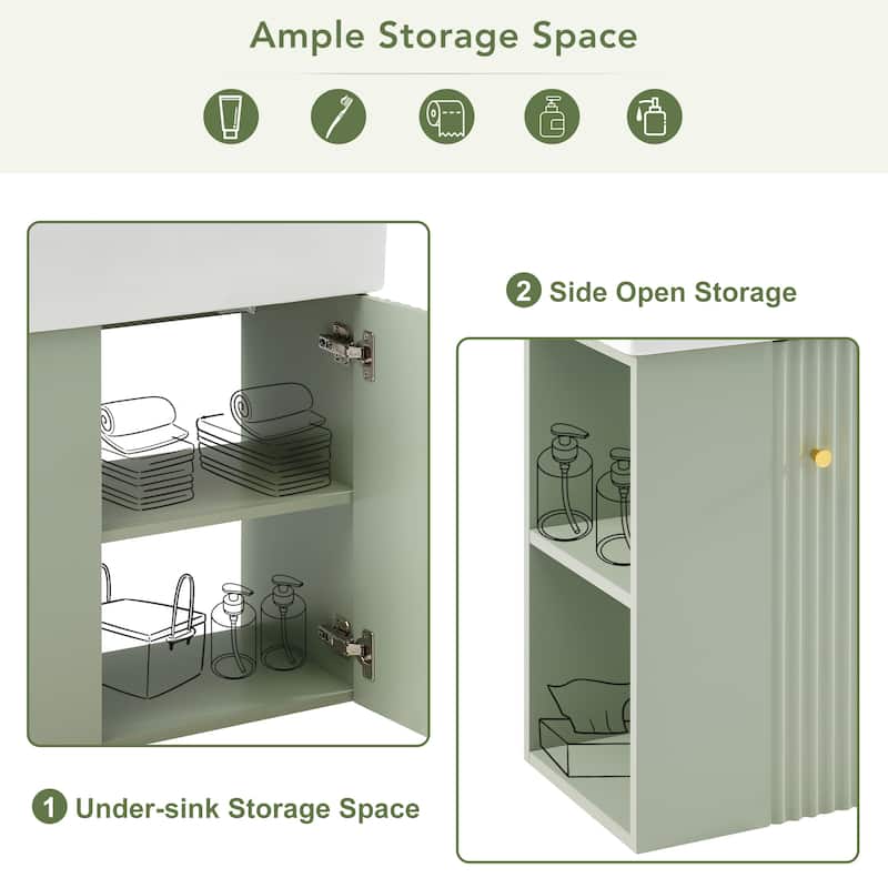 Roomfitters 21.6 Inch Modern Floating Bathroom Vanity with Ceramic Basin, Left Side Storage Cabinet & Open Shelves