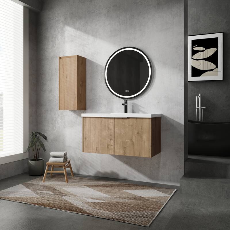 24" Floating Bathroom Vanity with Resin Sink, Side Cabinet, Soft-Close Hinges, and Water-Resistant Plywood Construction