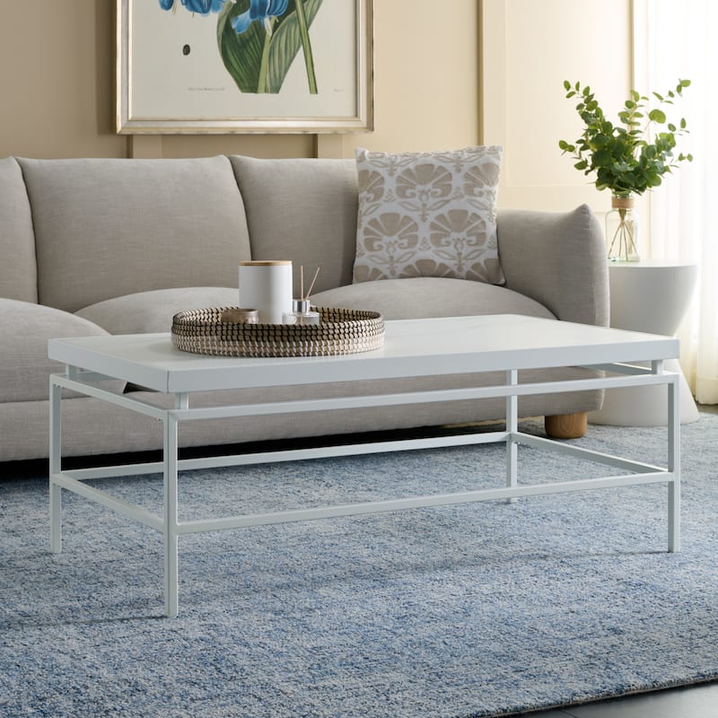 SAFAVIEH Home Acelin Coffee Table - 43"W x 24"D x 24"H - White Faux Marble/White