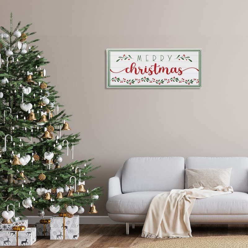 Stupell Merry Christmas Phrase Festive Floral Holly Detail Canvas Wall Art