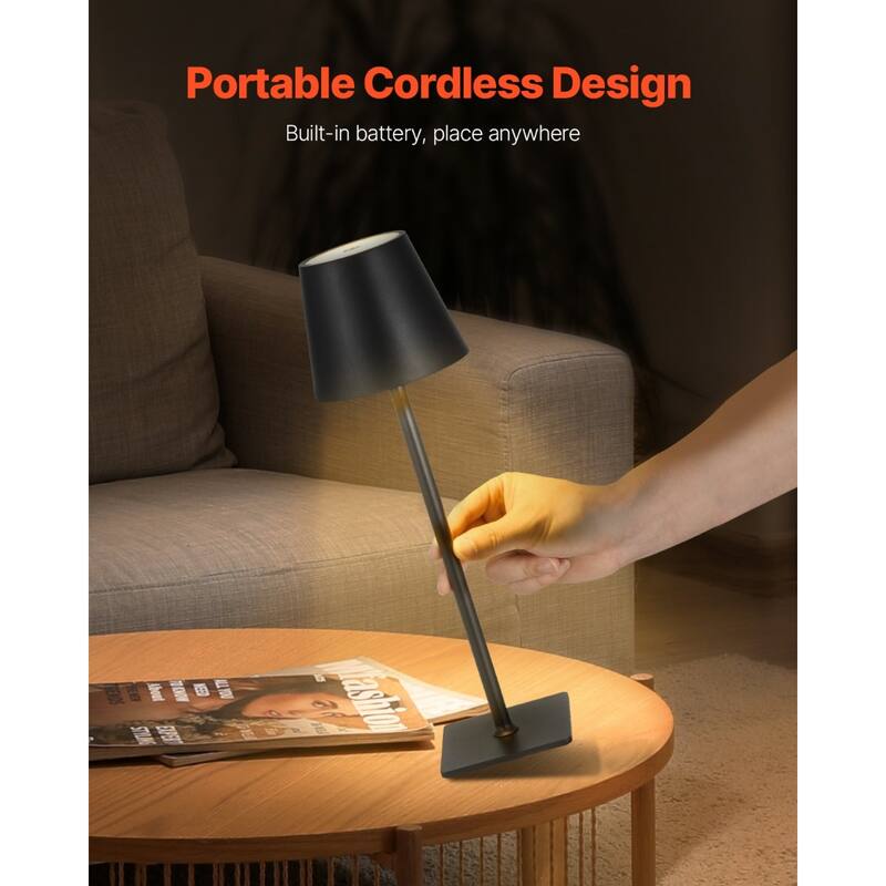 Portable Cordless Desk Lamp 2-Pack with Built-in Rechargeable Battery - 4.3 x 4.3 x 15 inch