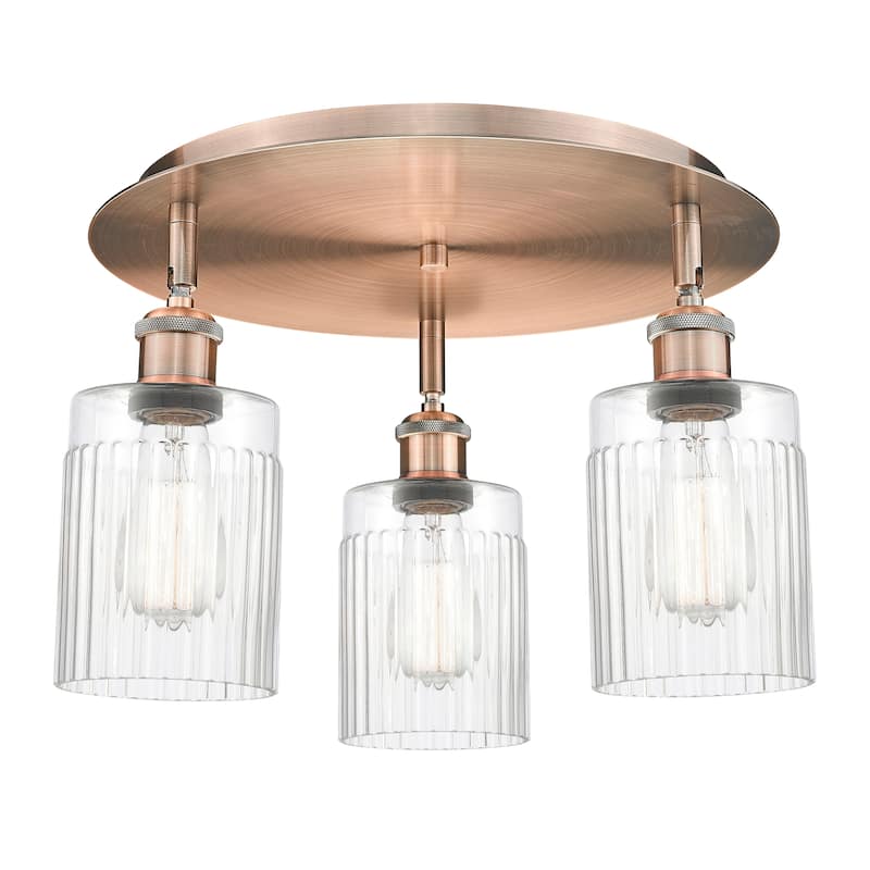 Innovations Lighting Hadley - 3 Light 16" Flush Mount - Clear/Antique Copper