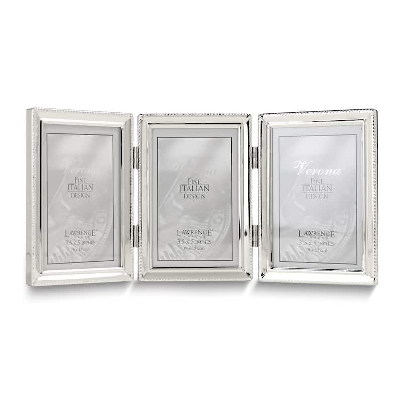 Curata Silver-Tone Portrait Hinged Polished Beaded 3x5 Triple Photo Frame