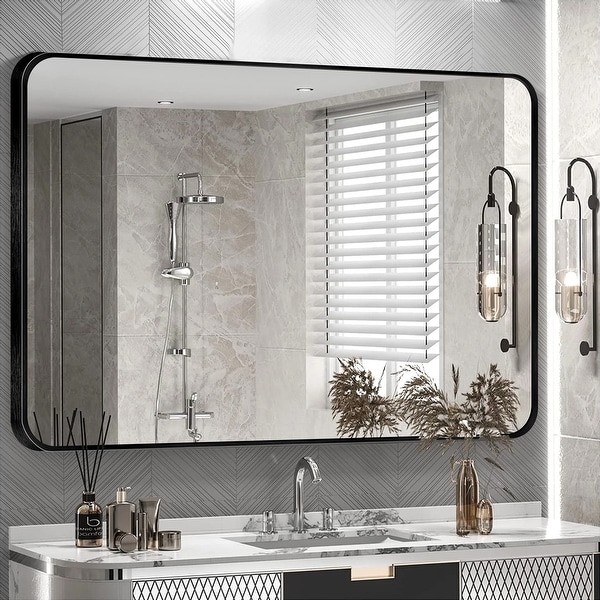 2 Pack Rectangle Bathroom Mirror Wall Mounted Vanity Mirror - On