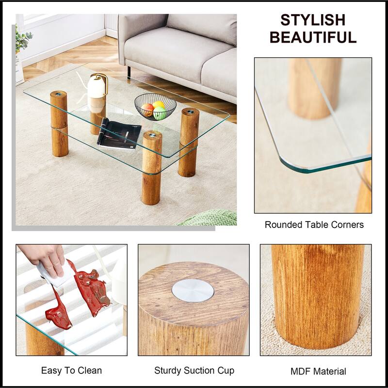 Double-layer Transparent Tempered Glass Coffee Table