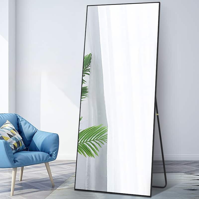 Full Length Mirror Large Wall Mounted Mirror Full Body Mirror - Right Angle - Black