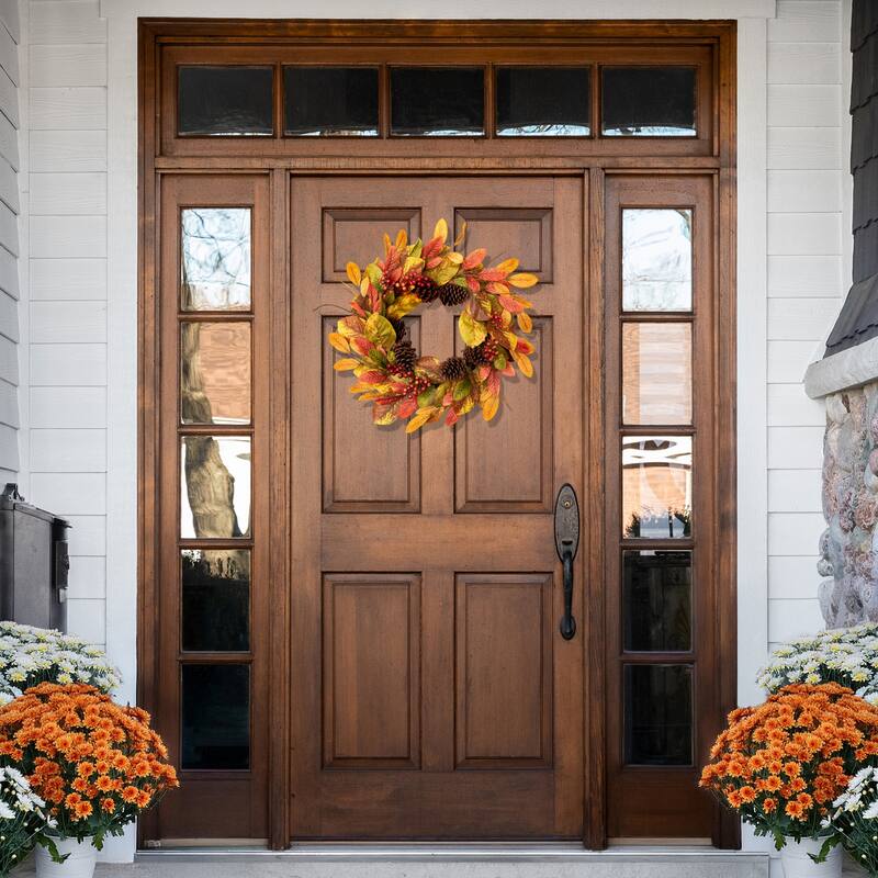 Leaves Berries Twig Artificial Thanksgiving Wreath - 26-Inch, Unlit