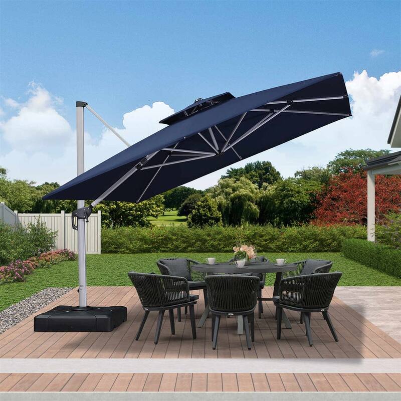 PURPLE LEAF 11 ft Square Patio Offset Umbrella - 11ft/Navy Blue