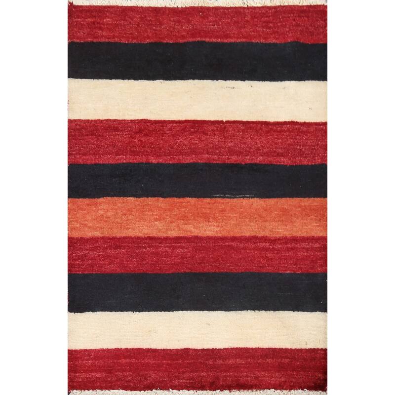 Contemporary Gabbeh Kashkoli Wool Area Rug Hand-knotted Striped Carpet - 2'2" x 3'0"