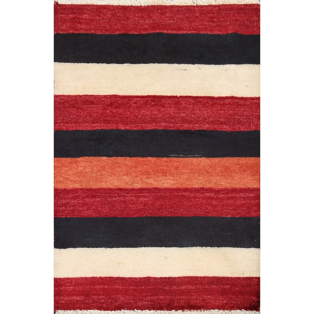 Contemporary Gabbeh Kashkoli Wool Area Rug Hand-knotted Striped Carpet - 2'2" x 3'0"