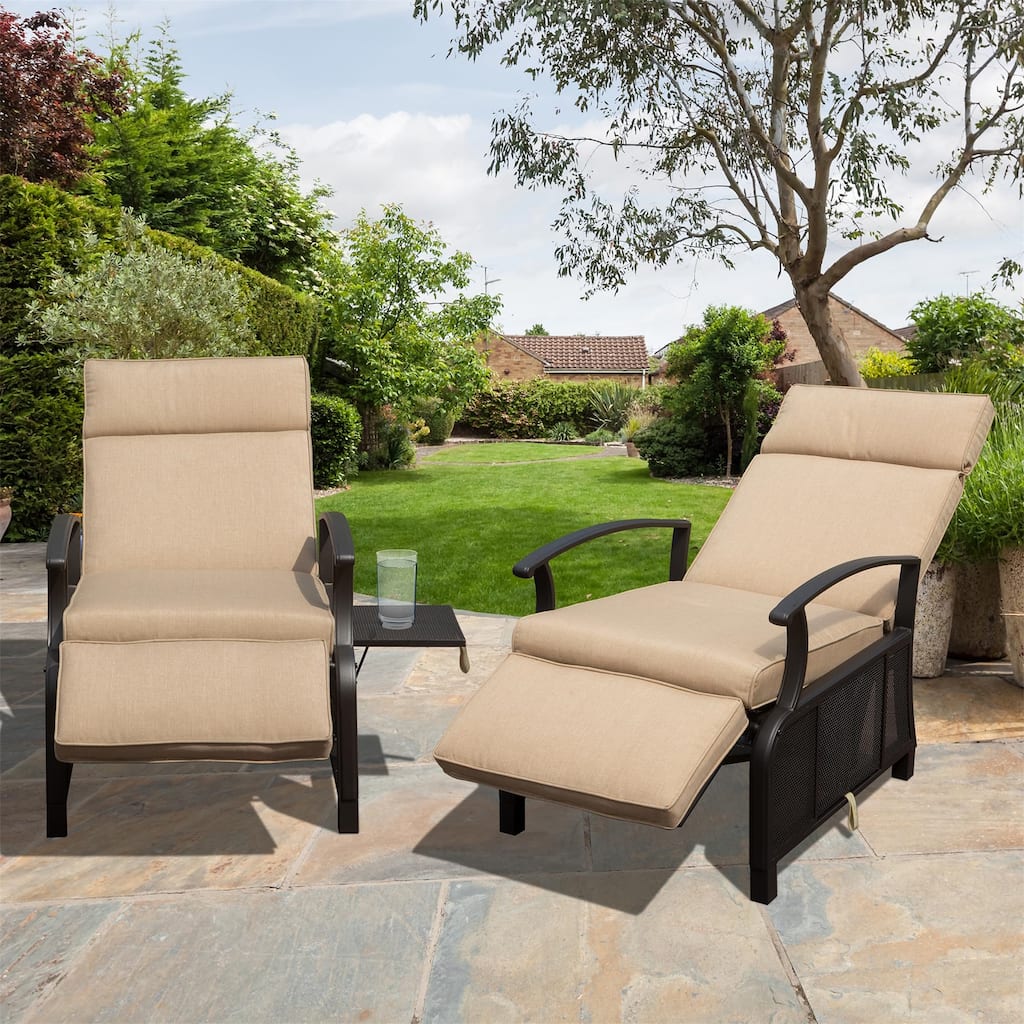 Adjustable Outdoor Lounge Chair with Flip Table Push Back Set of 1