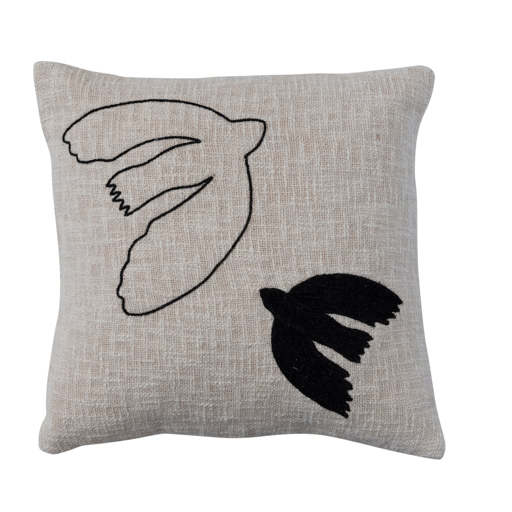 Cotton Slub Throw Pillow Cover with Embroidered Doves
