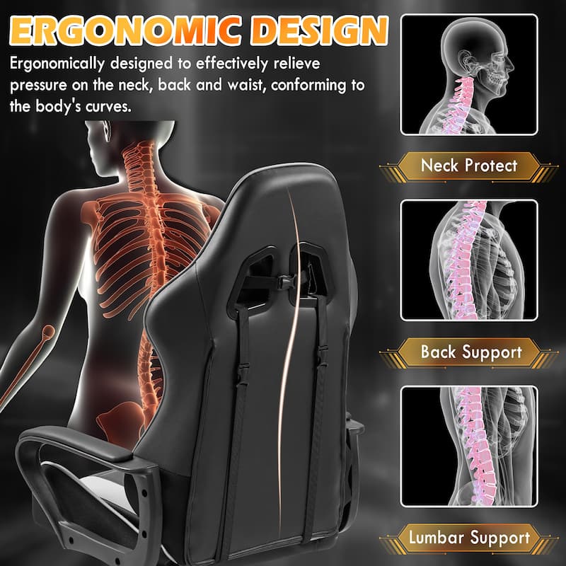 EROMMY Ergonomic Gaming Chair with Massage Lumbar, Rocking Function, Adjustable Support, 360° Swivel