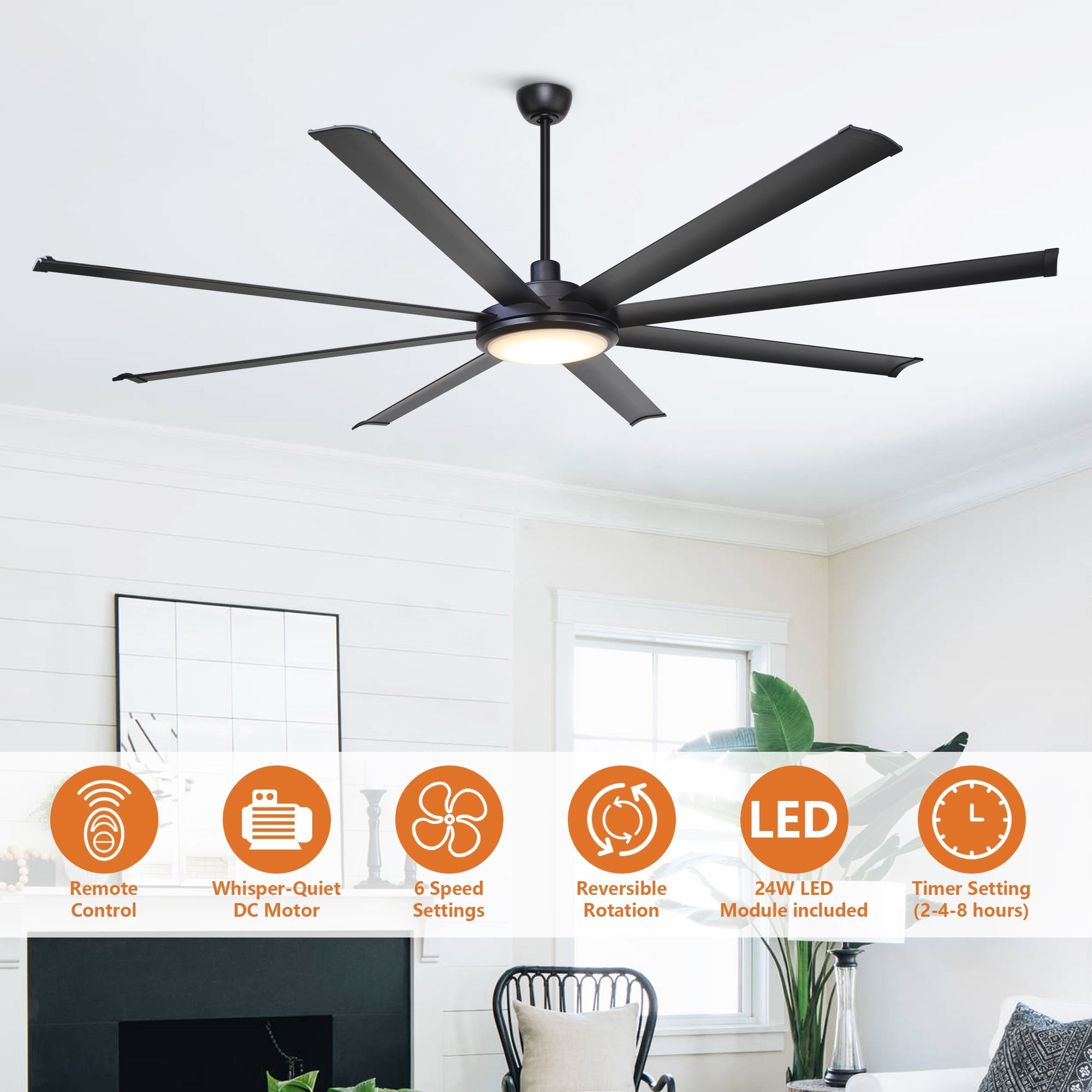 Parrot Uncle 75-Inch Modern Industrial 8-Blade Extra-Large Ceiling