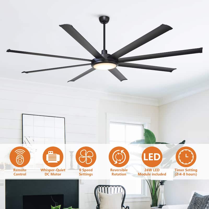 75-Inch Modern Industrial 8-Blade Extra-Large Ceiling Fan with Light