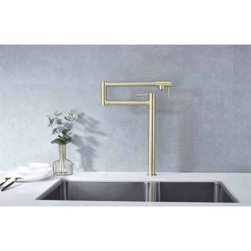 Kitchen Pot Filler Faucet Deck Mounted Double Joints Free Rotating Modern Retractable Commercial Single Hole Kitchen Faucet