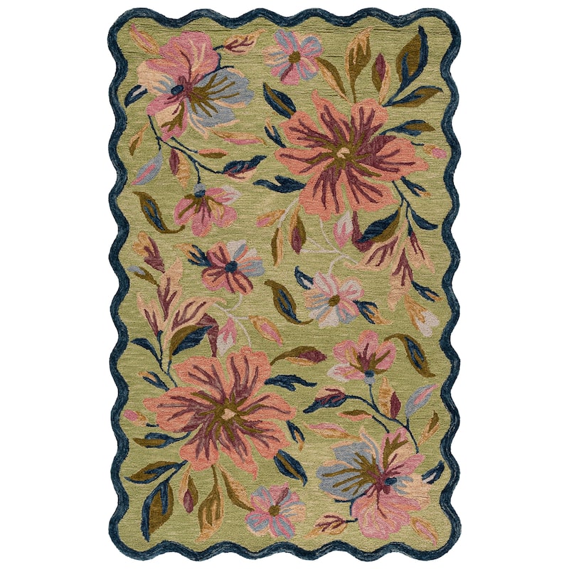 SAFAVIEH Handmade Jardin Floral Wool Rug - 4' x 6' - Light Green/Blue