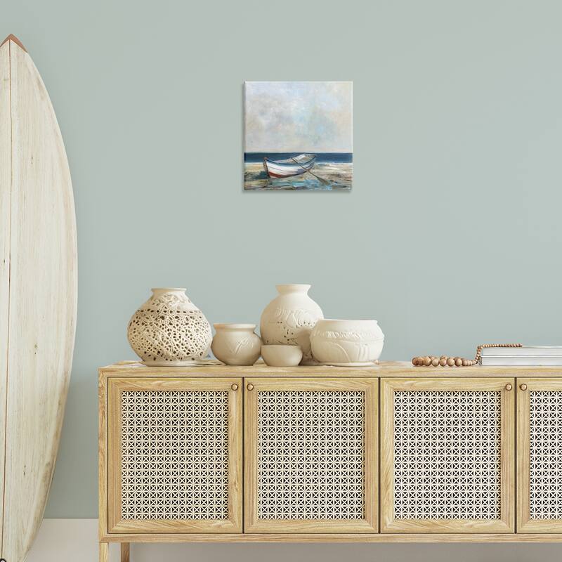 Stupell Boat & Oar on Shore Canvas Wall Art Design By Sally Swatland