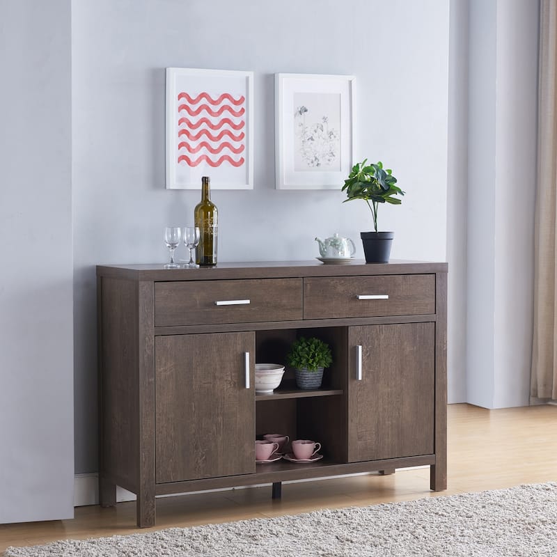 Q-Max 47"W Sideboard Storage Cabinet, Dining Server Cupboard Buffet Table with Two Cabinets, Two Drawers, Two Open Shelves