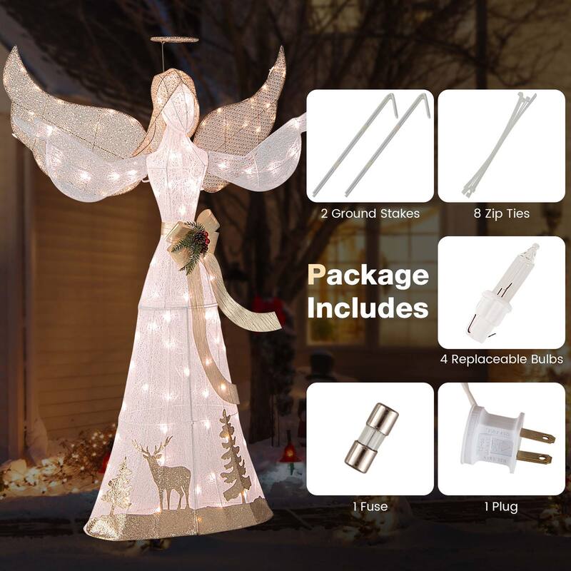 Costway 5 FT Pre-Lit Christmas Angel 3D Glittered Decoration with Halo - See Details