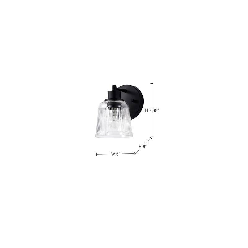 Grayson 1 Light Vanity Matte Black Finish Clear Ribbed Glass - Matte Black