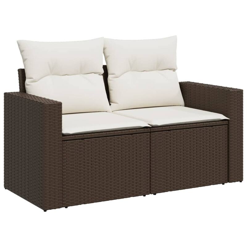 vidaXL Patio Sofa with Cushions 2-Seater Modular Couch Loveseat Poly Rattan - 24.4 x 51.6 x 27.2 in