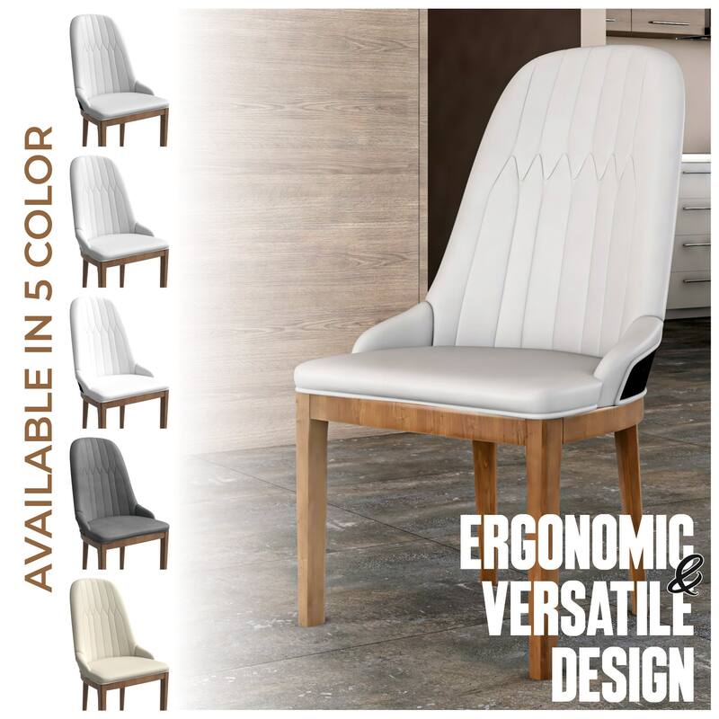Leather Dining Chair with Rubberwood Legs Side Charis Sleek Diamond Stitching Back