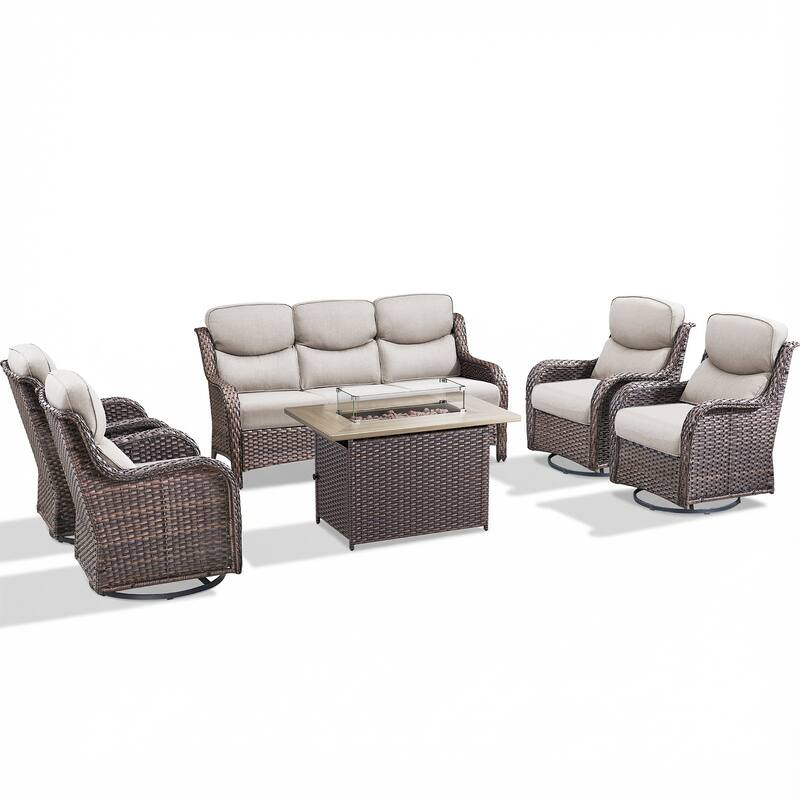 Pocassy Outdoor Fire Pit Sofa Swivel Chairs Ottoman Furniture Set