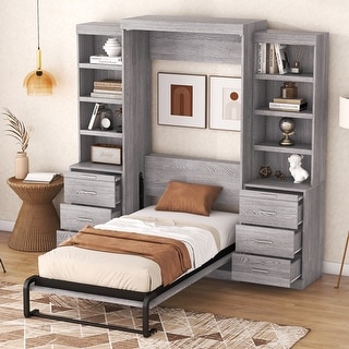 Solid Wood Murphy Bed with Storage Shelves and Drawers - Bed Bath ...