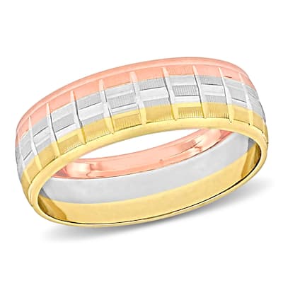 Miadora 6mm Textured Wedding Band 3-Tone 10k Yellow White & Rose Gold